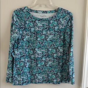 Talbots Blue and Green Paisley Long Sleeve Top